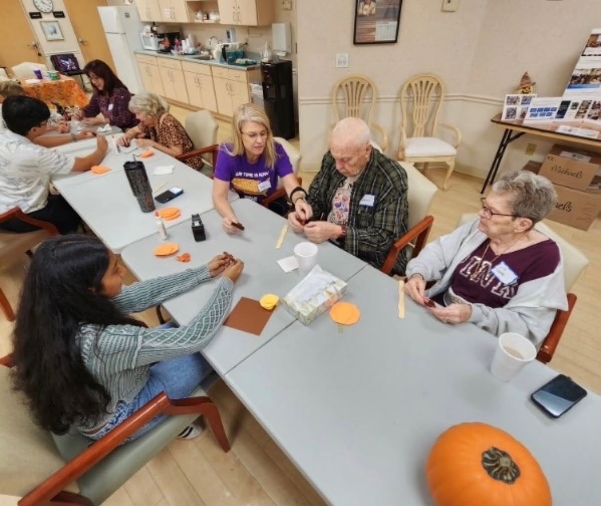 Students and seniors during an intergenerational class
